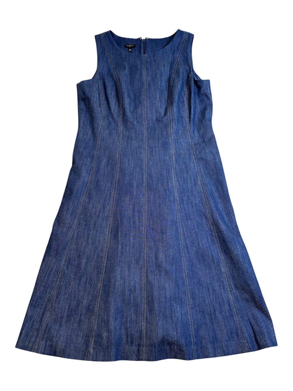 Talbots Denim Princess Seam Jumper Dress Blue Midi Sleeveless 10P Petite EUC